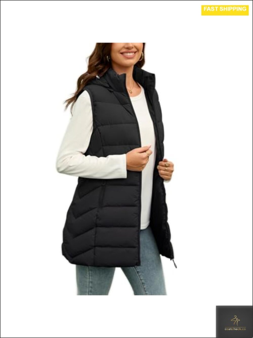 Women Quilted Fleece-Lined Puffer Vest with Hood Pockets
